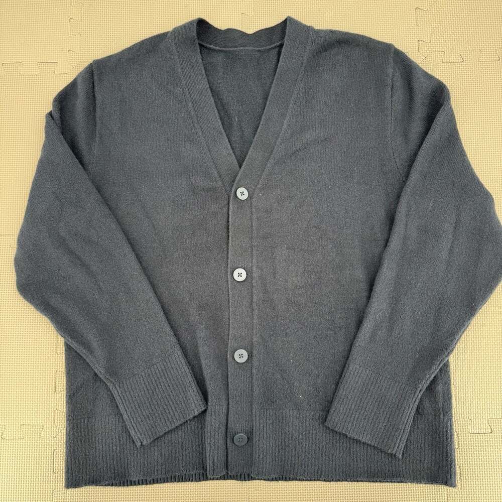Lululemon V-Neck Button Cardigan Size L Navy Wool Cotton Blend